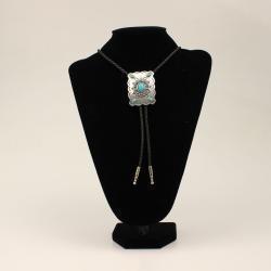 Rectangle Western Concho Turquoise Stones Silver Bolo