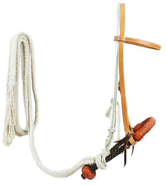 Leather Breaking Bridal w/Braided Leather Bosal & Cotton Reins