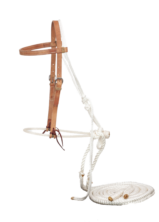 Leather Breaking Bridle w/Lariat Rope Noseband