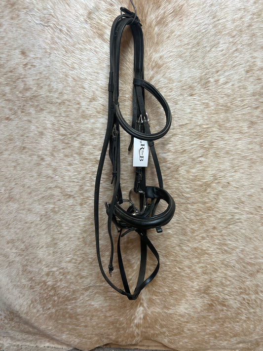 Used Camelot Black English Bridle With Myler Ported Dee Ring Bit With Roller