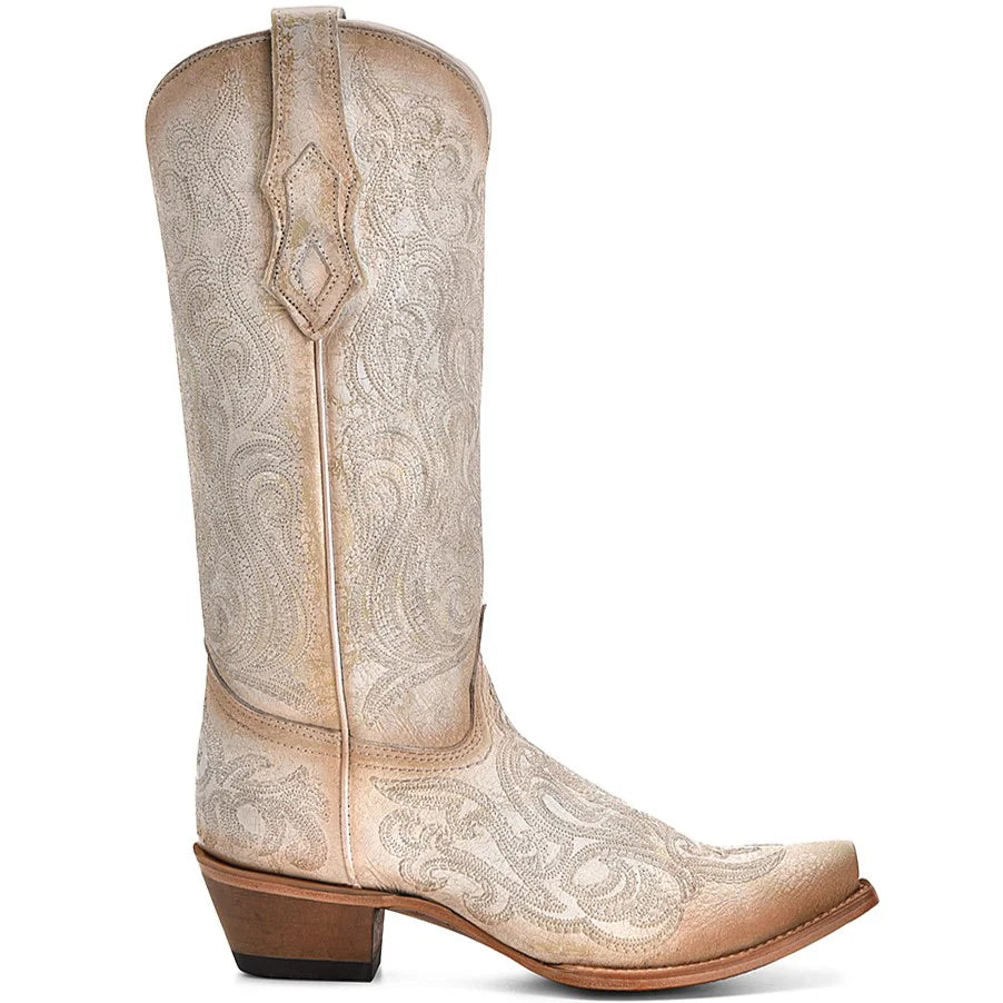 Corral Women's White-Pink Luminescent Embroidery Boots