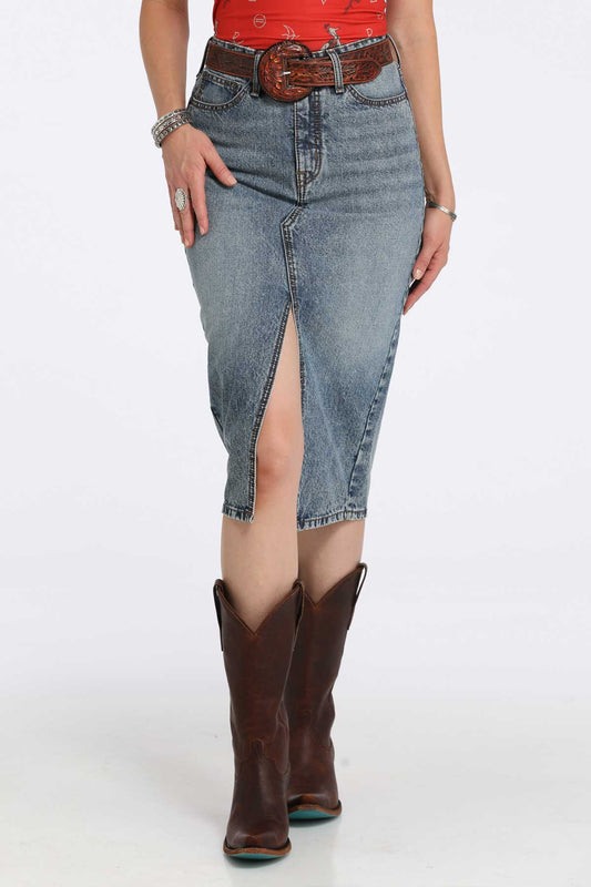 Cruel Ladies Denim Midi Medium Stone Wash Skirt