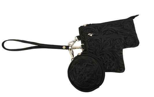 Tooled Leather Trio Pouches