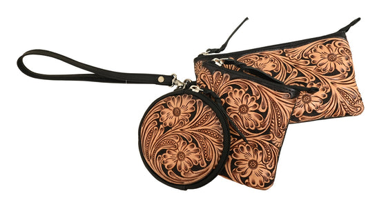 Tooled Leather Trio Pouches