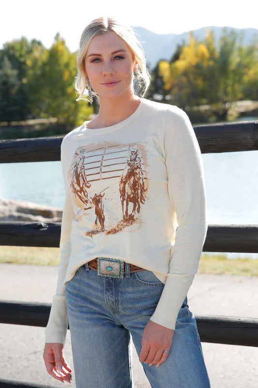 Cruel Denim Women's Butter Cream Team Roping Graphic Sweater