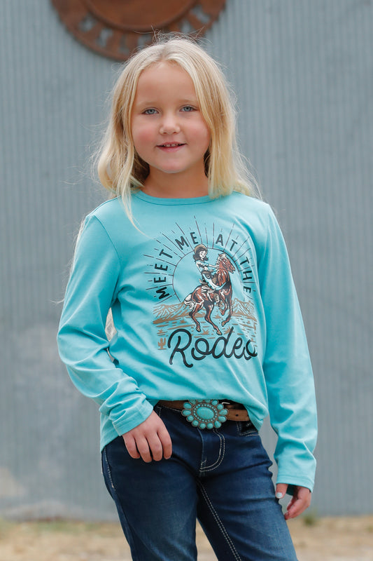 Cruel Girl's Turquoise Long Sleeve "Meet Me at the Rodeo" T-Shirt