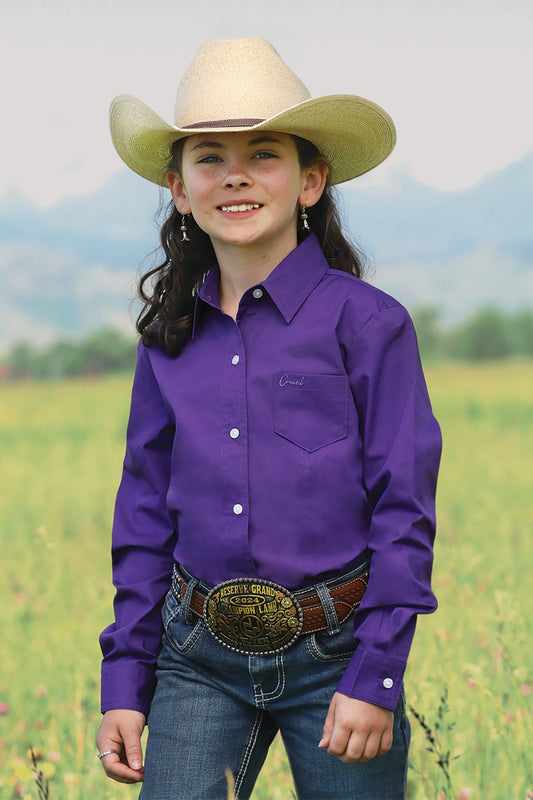 Cruel Girl's Solid Purple Button-Down Western Shirt