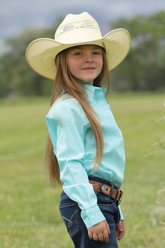 Cruel Girl's Solid Turquoise Button-Down Western Shirt