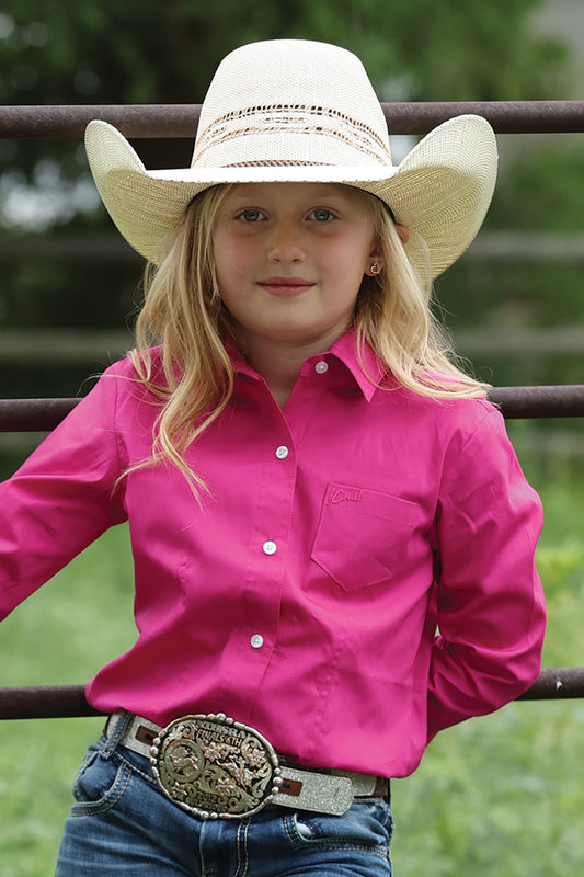 Cruel Girl's Solid Hot Pink Button-Down Western Shirt