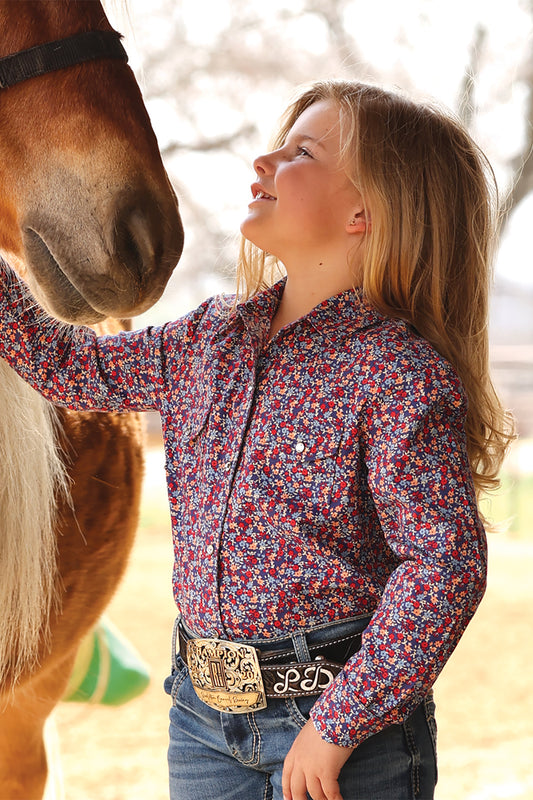 Cruel Girl's Rhinestone Snap Floral Pattern Western Shirt