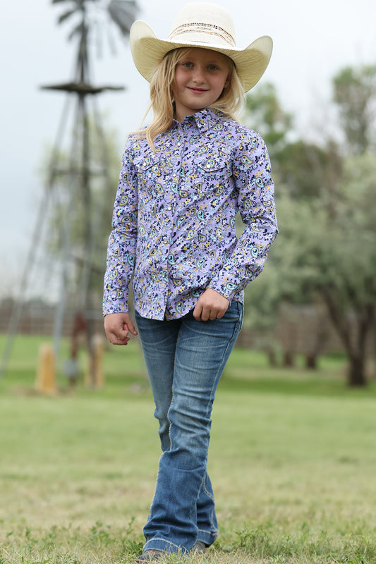 Cruel Girl's Lilac Paisley Long Sleeve Snap Shirt