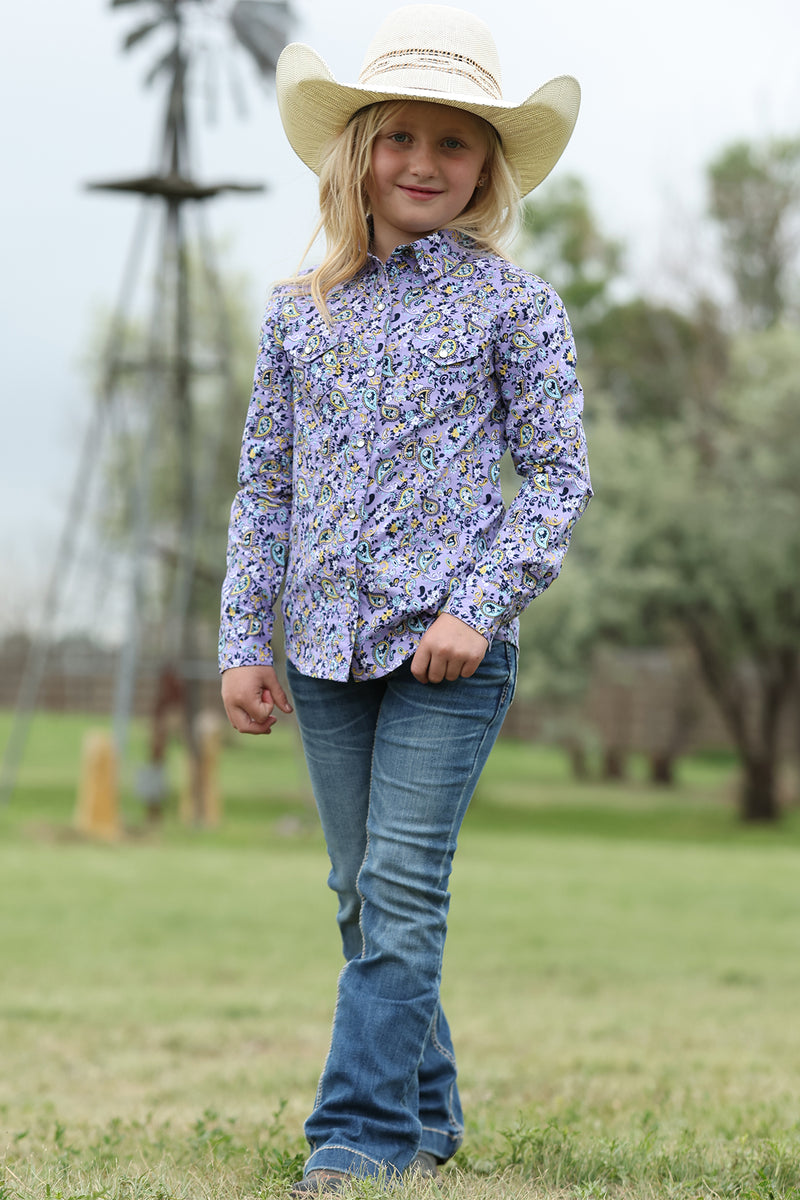 Cruel Girl's Lilac Paisley Long Sleeve Snap Shirt