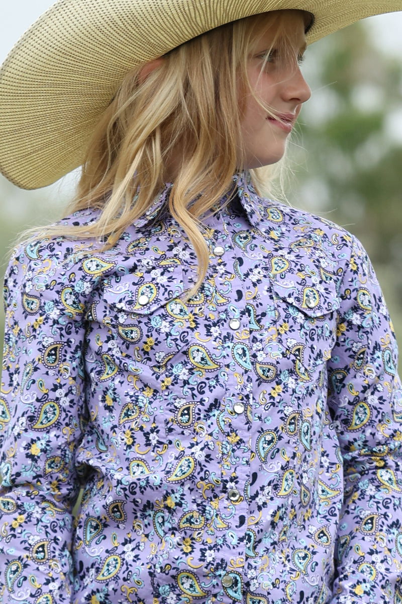 Cruel Girl's Lilac Paisley Long Sleeve Snap Shirt