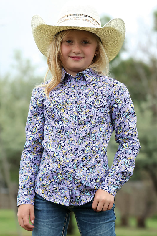 Cruel Girl's Lilac Paisley Long Sleeve Snap Shirt