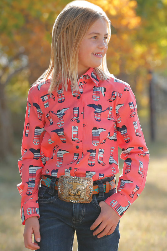 Cruel Girl's Corral Boot Pattern Long Sleeve Snap Shirt