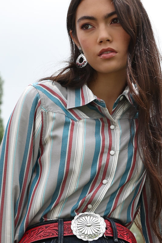 Cruel Denim Women's Long Sleeve Stripe Snap Shirt