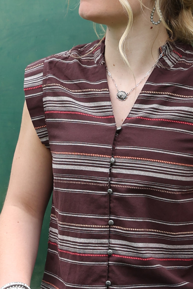 Cruel Denim Women's Brown Striped Concho Button Tank Top