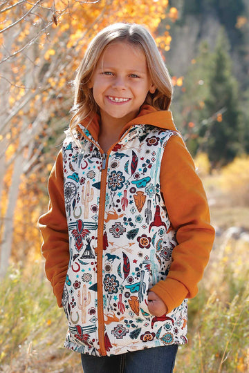 Cruel Girl's Western Print Quilted Vest Hoodie