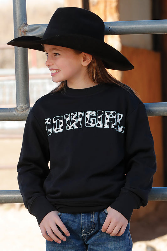 Cruel Girl's Black Cowgirl Screen Print Crew Neck Sweatshirt