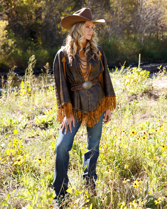 Cruel Denim Women's Brown Fringe Cape
