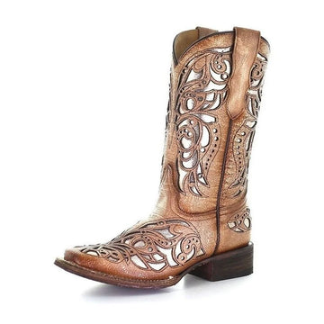 Corral Girl's Shiny Inlay Square Toe Western Boots