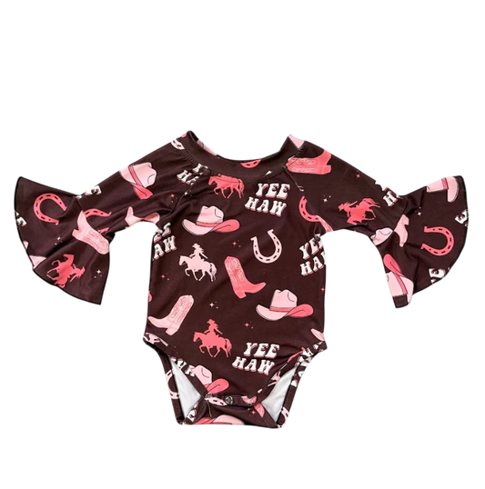 Shea Baby Infant/Toddler Yeehaw Cowgirl Long Sleeve Bell Onesie