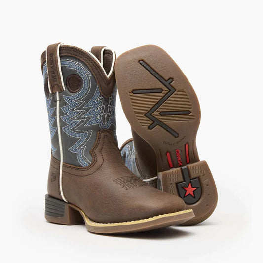 Durango Lil' Rebel Pro Big Kid's Belgian Brown and Denim Blue Western Boots