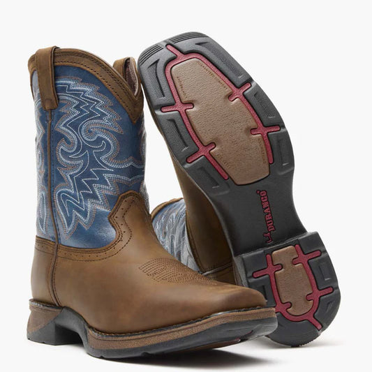 Durango Lil' Rebel Big Kid's Dark Brown and Blue Western Boot