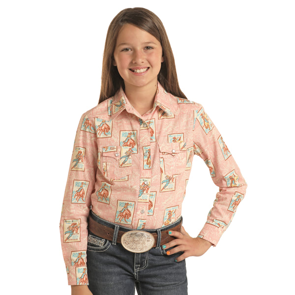 Panhandle Girl's Rodeo Poster Print Long Sleeve Snap Shirt
