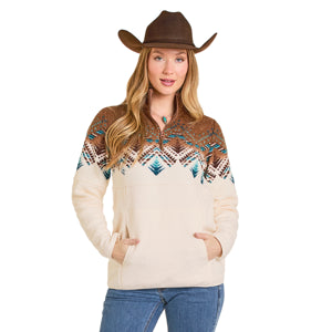 Panhandle Slim Women's Cream Border Print Berber Quarter Zip Jacket