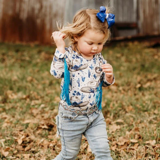 Shea Baby Infant/Toddler Rancher Cowgirl Long Sleeve Fringe Onesie