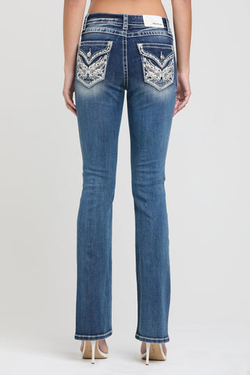 Grace in LA Women's Wing Modify Faux Flap Bootcut Jeans