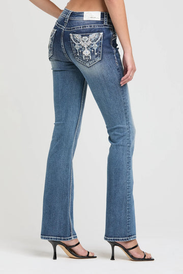 Grace in LA Women's Embroidery Aztec Bootcut Jeans