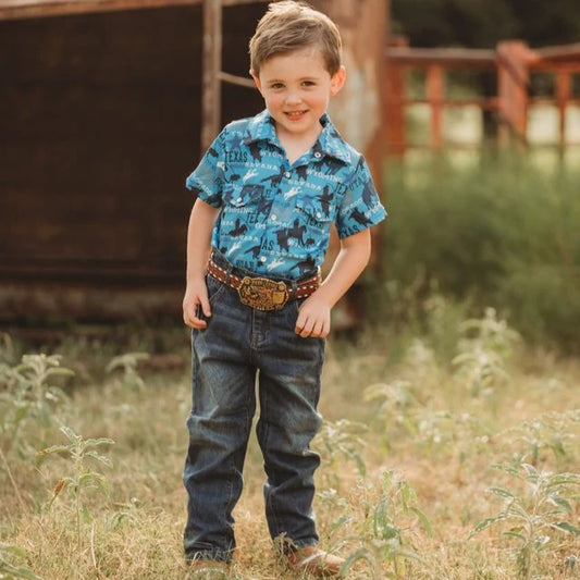 Shea Baby Toddler Boy's Rodeo Road Blue Snap Short Sleeve Shirt