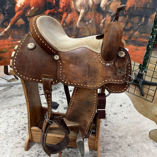 Used R Bar B Barrel Saddle, 15" Seat