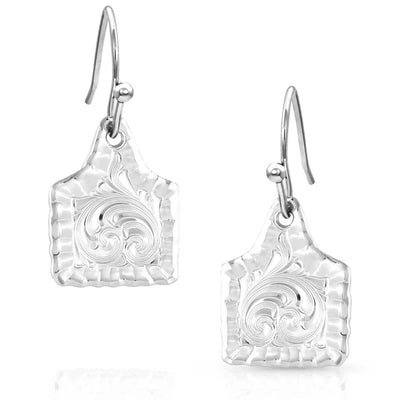 Montana Silversmiths Chiseled Cow Tag Earrings