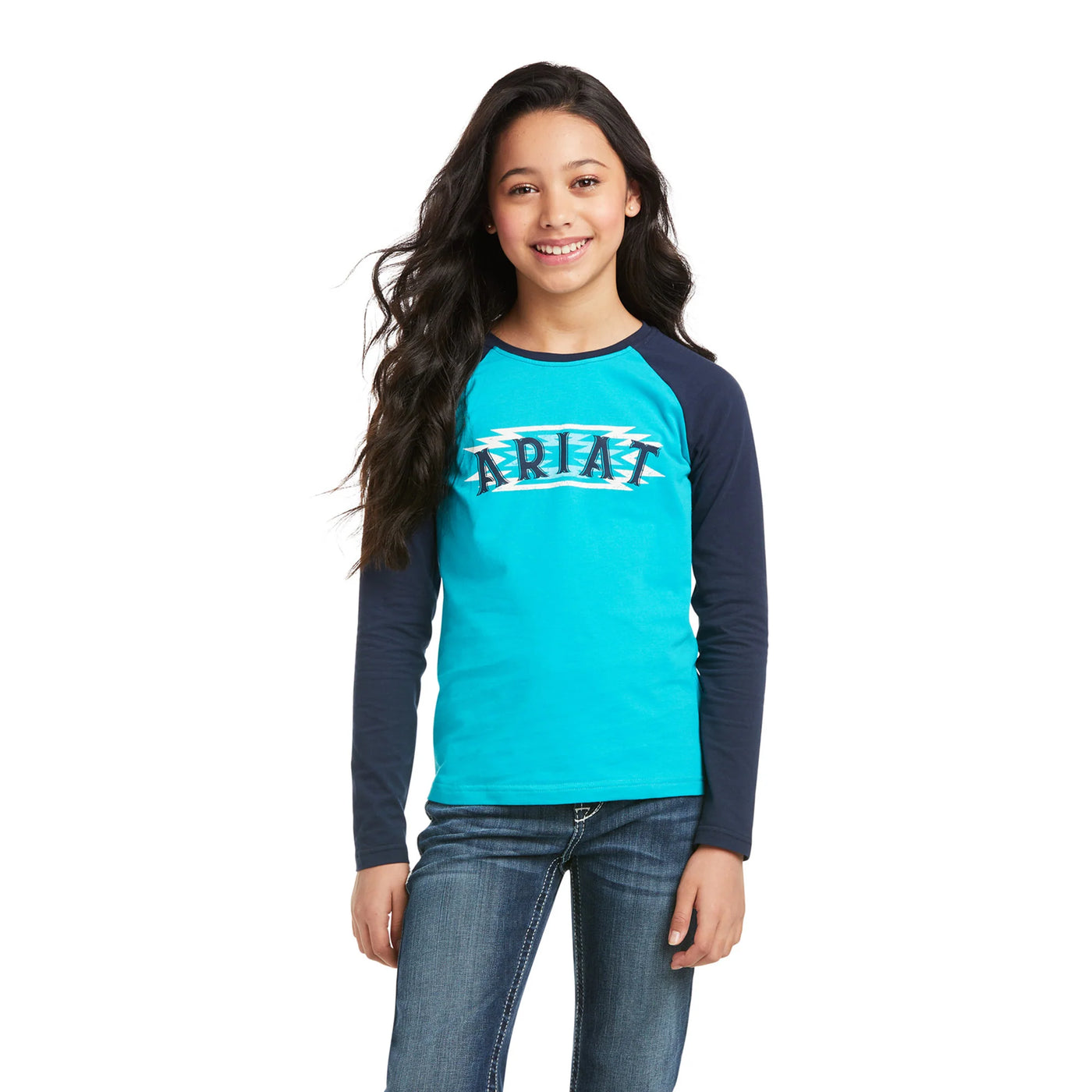 Ariat Girl's REAL Aztec Logo Lake Blue T-Shirt