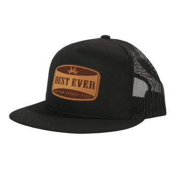 Best Ever Black Flexfit Flat Brim Logo Patch Ball Cap