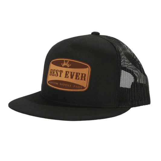 Best Ever Black Flexfit Flat Brim Logo Patch Ball Cap
