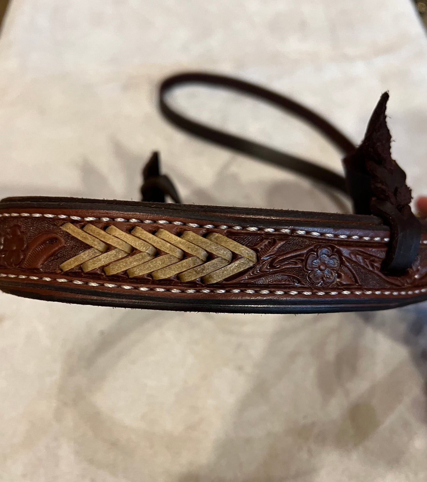 Noseband, Floral Tooled/Rawhide Arrow Accent