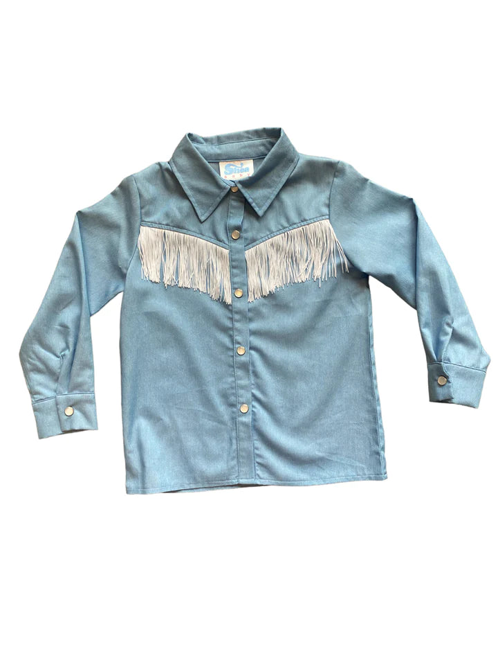 Shea Baby Toddler Girl's Denim Fringe Pearl Snap Long Sleeve Shirt