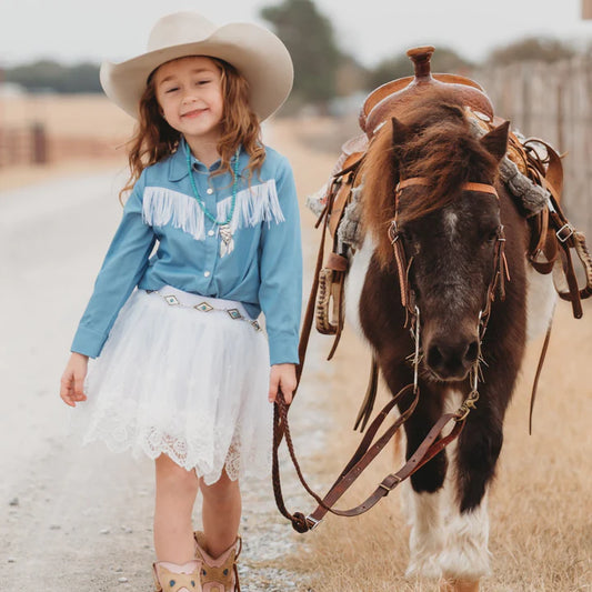 Shea Baby Toddler Girl's Denim Fringe Pearl Snap Long Sleeve Shirt