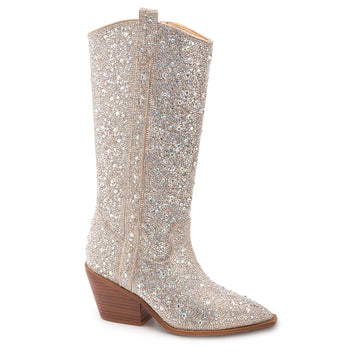 Corkys Women's Clear Rhinestone Glitzy Boots-Wide Calf