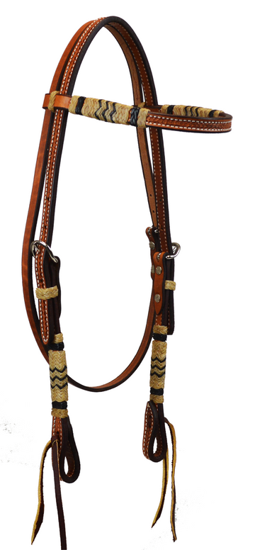 Natural Browband Headstall w/Natural & Black Rawhide