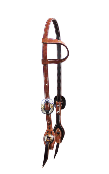 Roughout Buck Stitch Slip Ear Headstall w/Floral Buckles