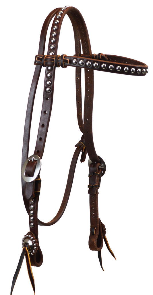 3/4" Dark Oil Leather Large Dot Browband Headstall