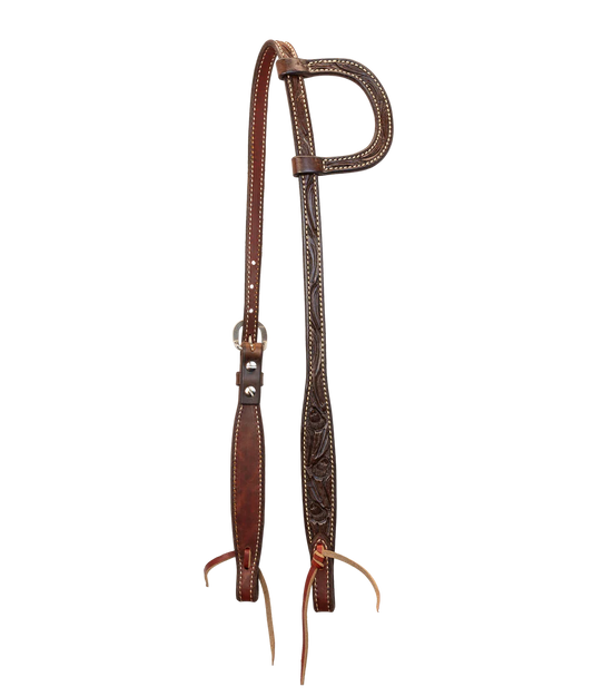 Scott Thomas One Ear Chocolate Leather Floral Tooled Headstall