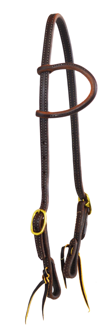 Doubled & Stitched Double Buckle Dark Oil Leather Slip Ear Headstall -