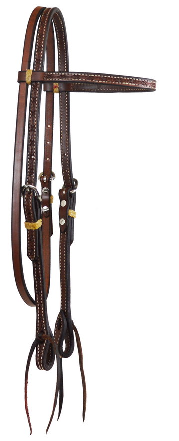 Dark Oil Leather Barbed Wire Browband Headstall