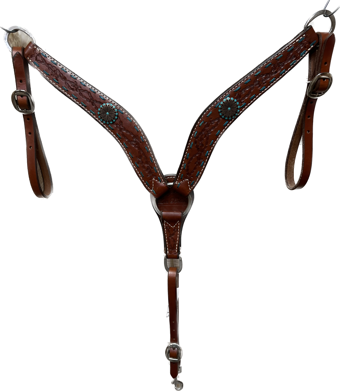 Barbwire Tooled Turquoise Buckstitch Breastcollar